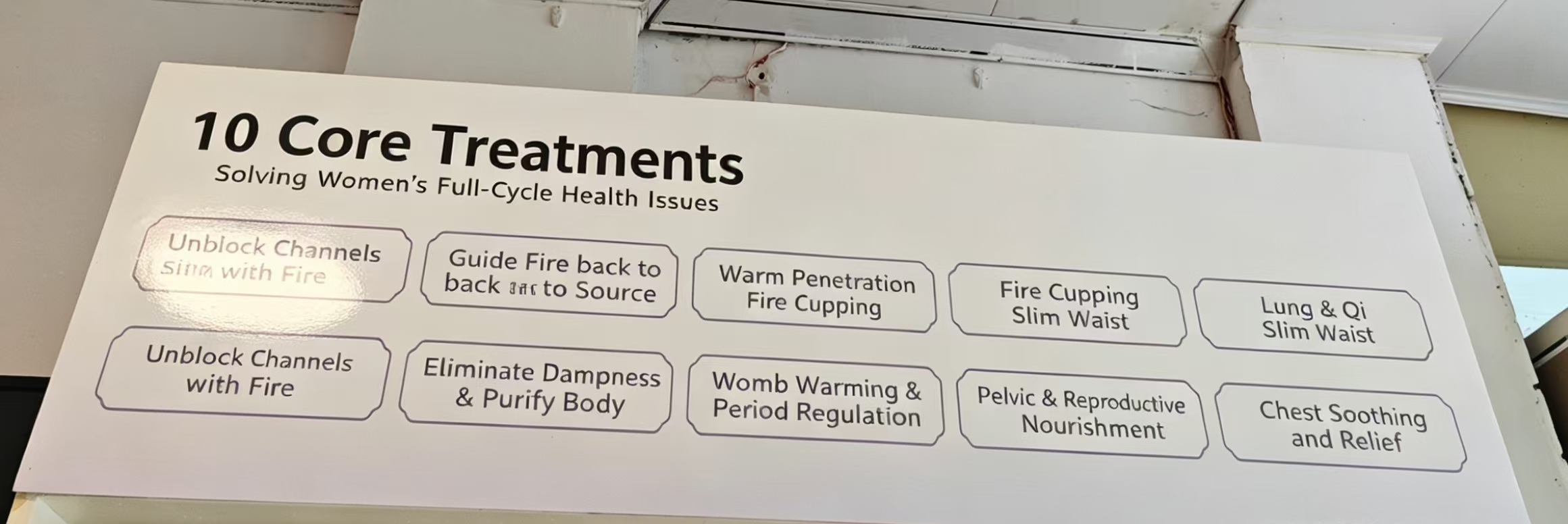 English version of the ten core treatment sign inside the store
